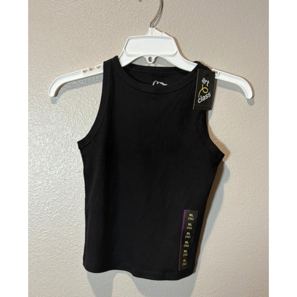 Art Class Girls Ribbed Tank Top XL 14 Famous Black Sleeveless Crew Neck 6Z391K